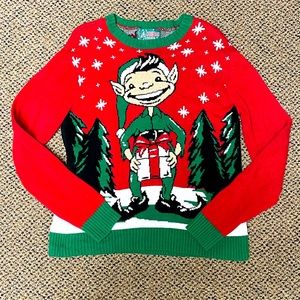 Men’s Ugly / Funny Elf in a Box Christmas Sweater - EUC